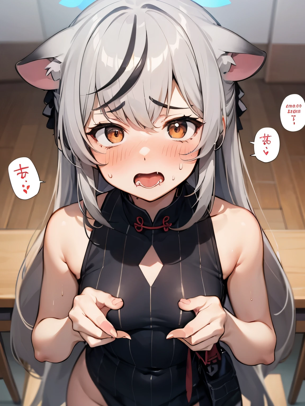 NSFW,kokona,(Perfect hands),(Perfect Anatomy),(masterpiece),(highest quality),Embarrassed,blush,(Frustrated face:1.5),Fantasy,School,classroom,Open your mouth、Sticking out tongue,(Vulgar pose:1.5)