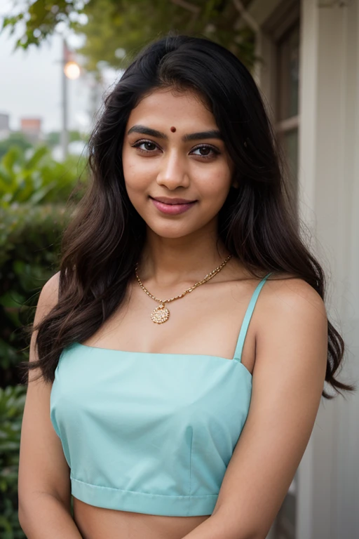 24 years old indian bengali girl who wearing light cyan color indian churidar with white dupatta, kind face, beautiful light wavy hair, attractive neck, beautiful lip, beautiful brown eyes, light and thin eyebrows, no makeup, wearing light chain in her neck, and smiling.skin color should be light brown and lip light pink color
Take her picture from outside
Show me her full picture