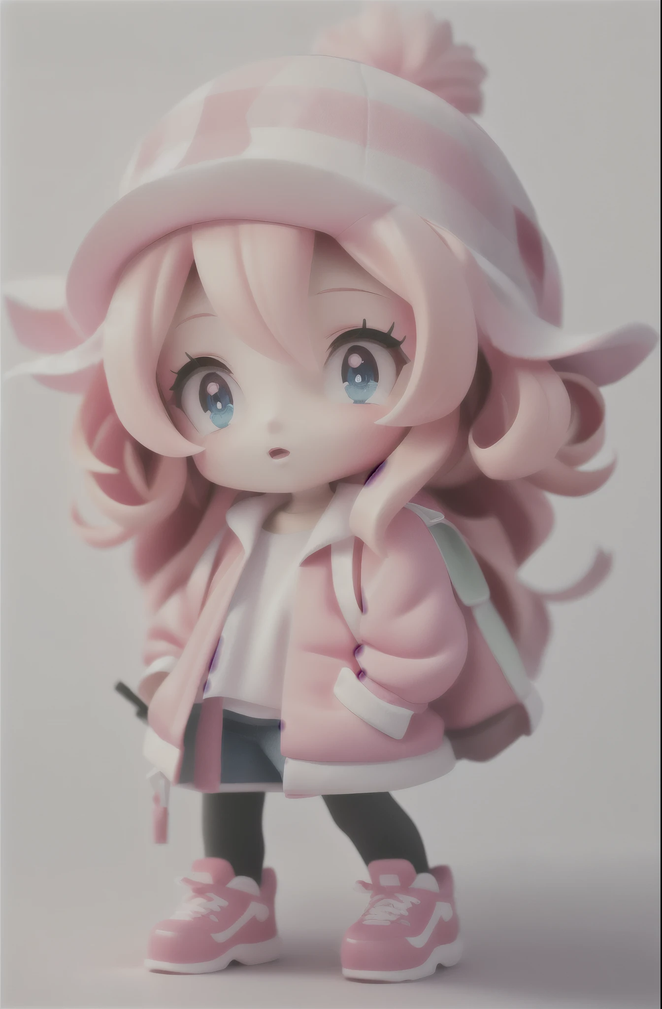 (wind:cartoon,pink)A girl in a hat and jacket,Simple colors,Pure white background,C4D,3D Rendering,Ultra-high-definition details