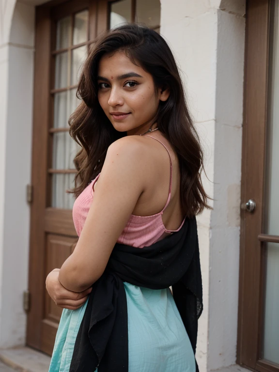 24 years old indian bengali girl who wearing light cyan color indian churidar with dupatta, kind face, beautiful light wavy hair, attractive neck, beautiful lip, beautiful-cute brown eyes, light and thin eyebrows, no makeup, wearing light chain in her neck, and smiling.skin color should be light brown and lip light pink color
Take her picture from outside
Show me her full picture (from head to her leg)