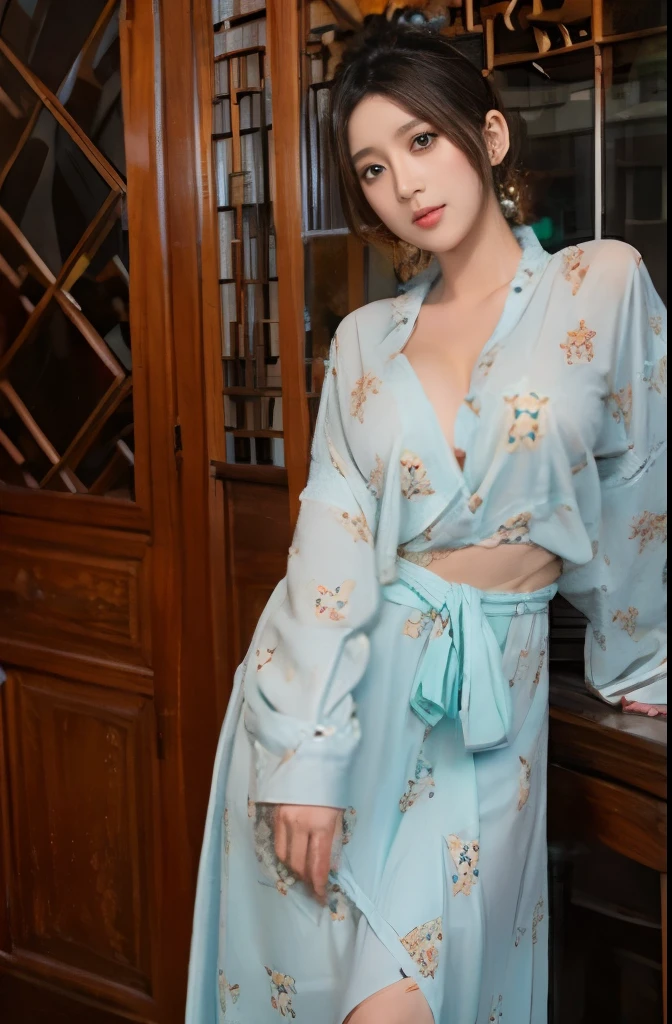 1girl,(background: city),looking at viewer,photorealistic,realistic,solo,hakama,floral print,