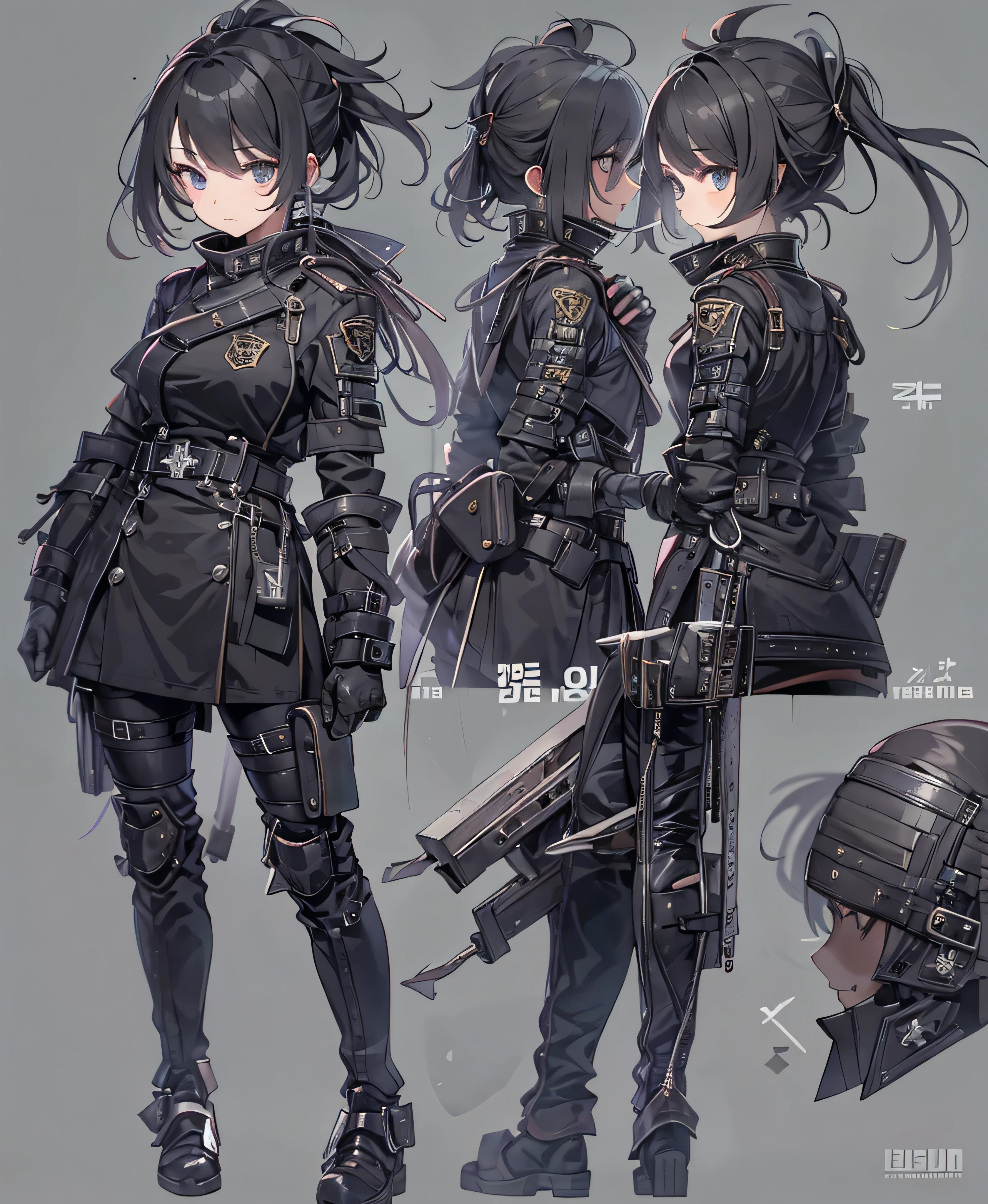 Best Quality，T Masterpiece，Ultimate resolution，１８Old female fighter，Slender、Very slim、Small face、cute、（Kneeling pose），Black Super Short Hair，Shiny patent leather tight black combat uniform，Tight Suit，gloves、Steel City Background，night