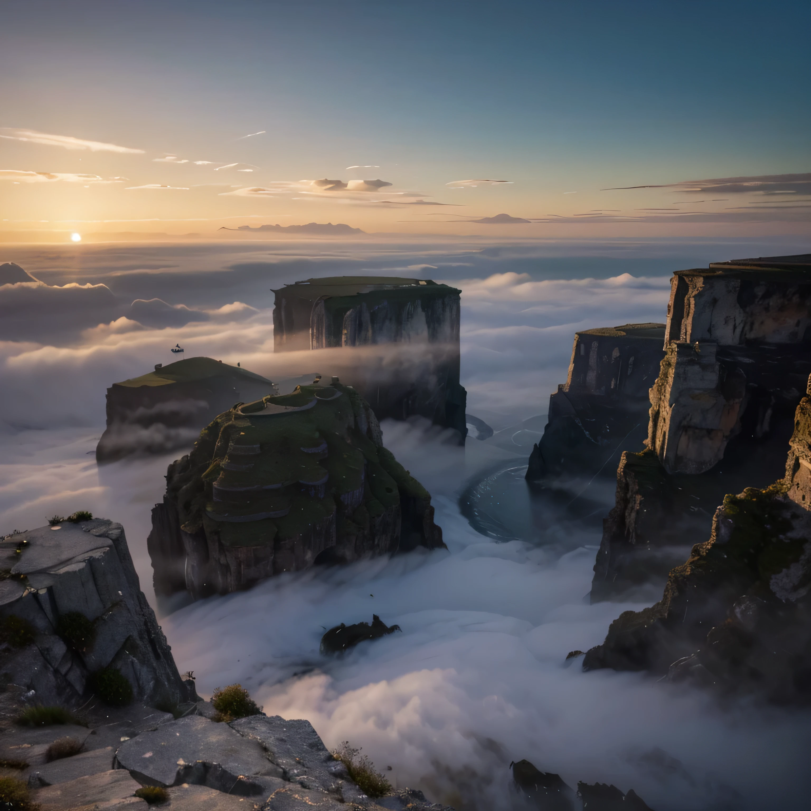 Prompt:
At the mythical edge of the world, where the map's boundaries blur into legend, a stunning vista unfolds. The landscape is a breathtaking amalgamation of cascading waterfalls and floating islands, each drifting gently over the void. The horizon is a tapestry of swirling mists and radiant light, suggesting a gateway to other realms or dimensions, perpetually bathed in the glow of a setting or rising sun that never fully disappears.
Here, the edge of the world is depicted as a dramatic cliff that drops off into an endless expanse of sky. The atmosphere is thick with a sense of mystery and magic, as if the air itself is laden with the potential for wonders yet undiscovered. Ancient stones stacked along the cliff’s rim suggest that this place has been revered and feared for eons, marked with runes that glow faintly at twilight.
The scene is captured in a hyper-realistic style, utilizing a wide 16:9 aspect ratio and rendered in 8K resolution to ensure that every detail, from the delicate wisps of mist to the rugged texture of the ancient stones, is rendered with intricate precision. The overall effect is one of awe-inspiring beauty and sublime mystery, drawing the viewer into a world where the possible and the impossible meet at the very edge of reality.