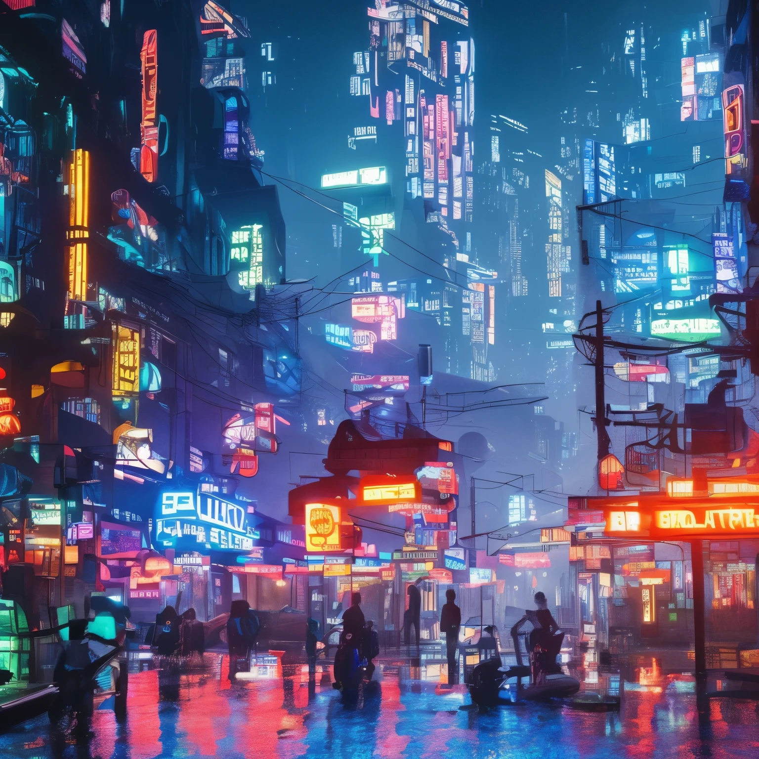 a cyberpunk city in watercolor, low angle, detailed neon lights, futuristic architecture, rain-soaked streets, atmospheric lighting, glowing windows, hovering flying cars, moody colors, cinematic composition, dramatic shadows, intricate details, gritty and realistic, best quality, 8k, ultra-detailed, photorealistic