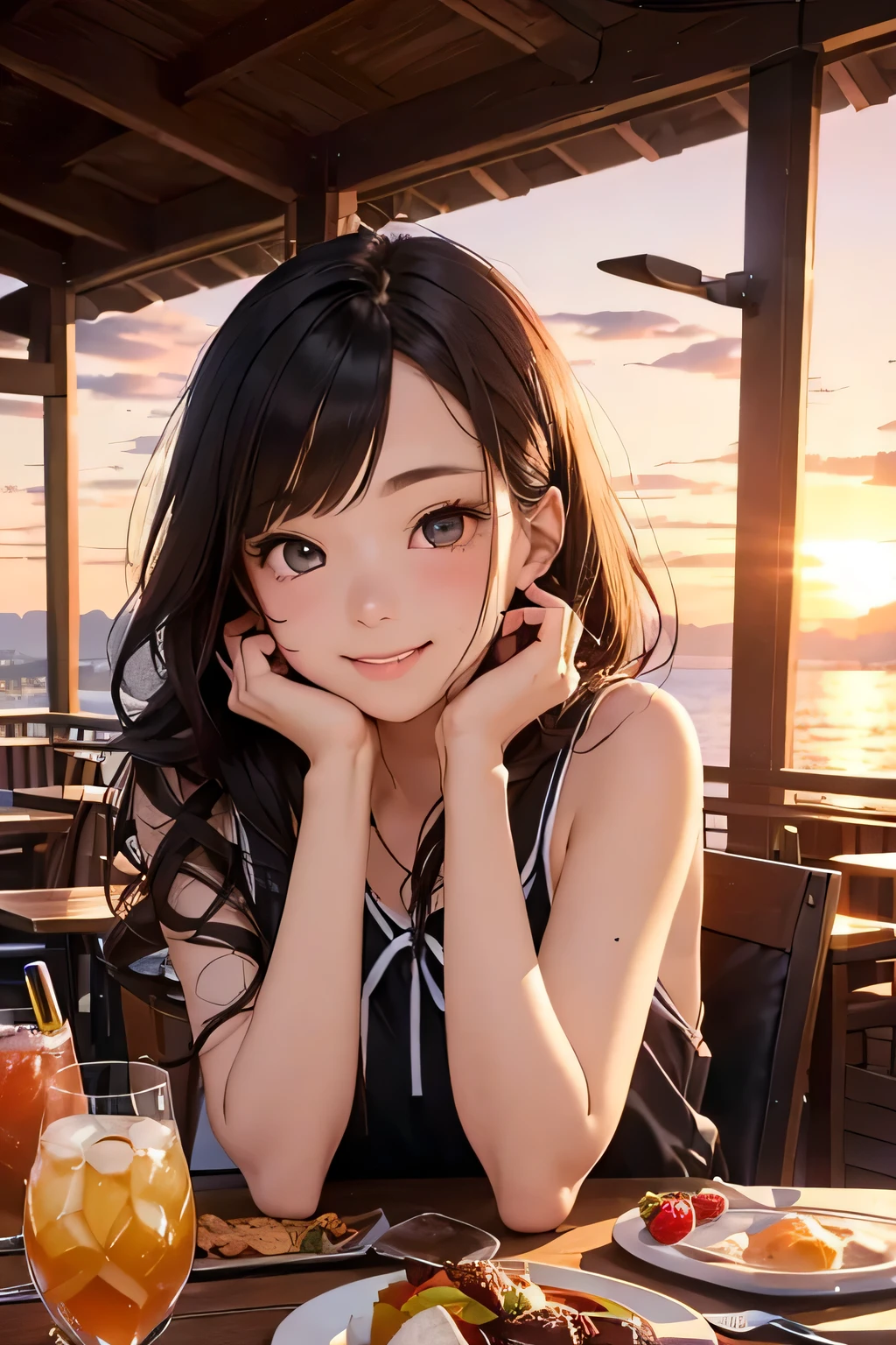 highest quality、High resolution、Detailed Background、(Beautiful face in every detail:1.4)、Anatomically correct、(Detailed facial expressions)、(Detailed eyes:1.2)、Beautiful girl in her 20s、(Highly detailed face:1.4)、cute hair color、Brown Hair、Black Hair、Bobcut、Braided long hair、Wavy Hairstyle、well-groomed eyebrows、cute eye makeup、Cute Lip Makeup、cute gesture、Elegant on board、Calm atmosphere、(Fit on one screen)、
(Two beautiful girls enjoying a girls' night out with big smiles on their faces on Elegant on board:1.5)、
(A group of friendly women gather together to take a photo in front of an elegant boat)、
They are photographed smiling, with their arms around each other and leaning against each other.、
She looks cute in gorgeous dresses and relaxed casual styles.、
(Women chatting over cocktails in the ship's bar lounge)、
They were having a lively conversation and occasionally flashing happy smiles.、
The table is decorated with stylish desserts, fruits, and gorgeous accessories.、
(Gather on the deck and chat while watching the sunset.)、
Enjoy lively conversation with smiles on your face against the backdrop of a dramatic sunset、
A heartwarming scene of friends deepening their friendship through alcohol、cute