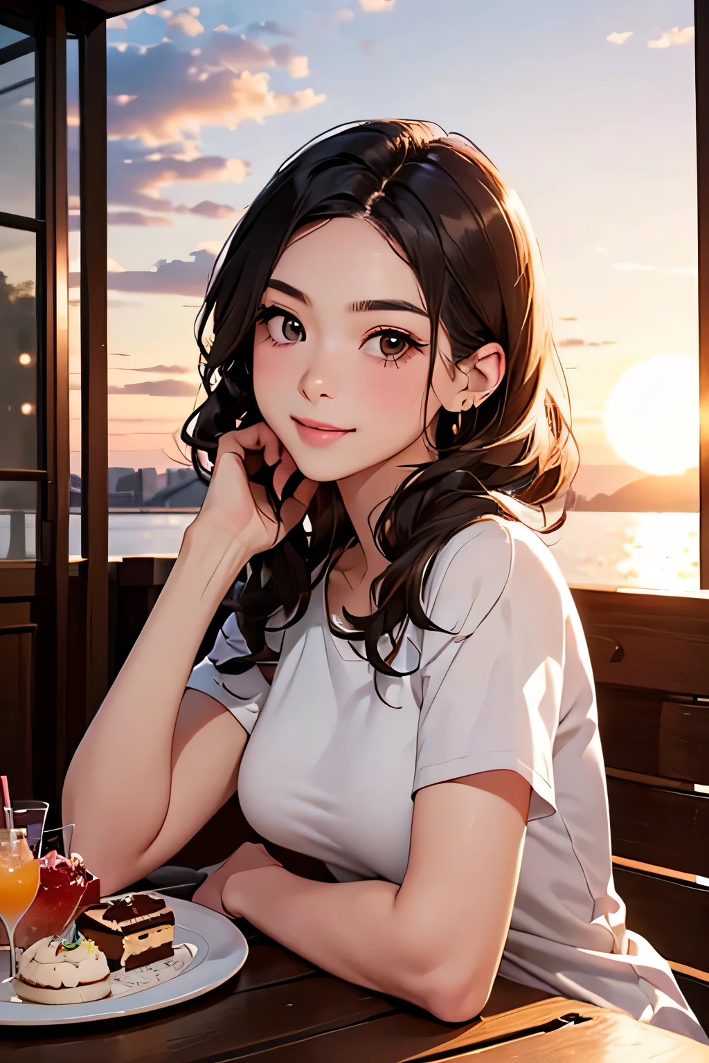 highest quality、High resolution、Detailed Background、(Beautiful face in every detail:1.4)、Anatomically correct、(Detailed facial expressions)、(Detailed eyes:1.2)、Beautiful girl in her 20s、(Highly detailed face:1.4)、cute hair color、Brown Hair、Black Hair、Bobcut、Braided long hair、Wavy Hairstyle、well-groomed eyebrows、cute eye makeup、Cute Lip Makeup、cute gesture、Elegant on board、Calm atmosphere、(Fit on one screen)、

(Two beautiful girls enjoying a girls&#39; night out with big smiles on their faces on Elegant on board:1.5)、

(A group of friendly women gather together to take a photo in front of an elegant boat)、
They are photographed smiling, with their arms around each other and leaning against each other.、
She looks cute in gorgeous dresses and relaxed casual styles.、

(Women chatting over cocktails in the ship&#39;s bar lounge)、
They were having a lively conversation and occasionally flashing happy smiles.、
The table is decorated with stylish desserts, fruits, and gorgeous accessories.、

(Gather on the deck and chat while watching the sunset.)、
Enjoy lively conversation with smiles on your face against the backdrop of a dramatic sunset、
A heartwarming scene of friends deepening their friendship through alcohol、cute