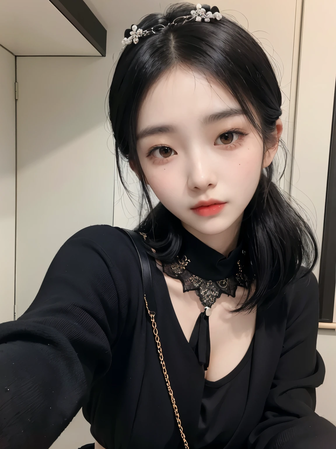 Araped Asian girl with long black hair and black gloves., Best Face, Young and lovely Korean face, Wow lovely Korean face, young cute white asian face, Korean woman, beautiful aesthetic face, Beautiful young Korean woman, Beautiful young Korean woman, Brutal Korean Goth Girl, Korean facial features, popular makeup in korea, With a pretty face - it&#39;s okay -