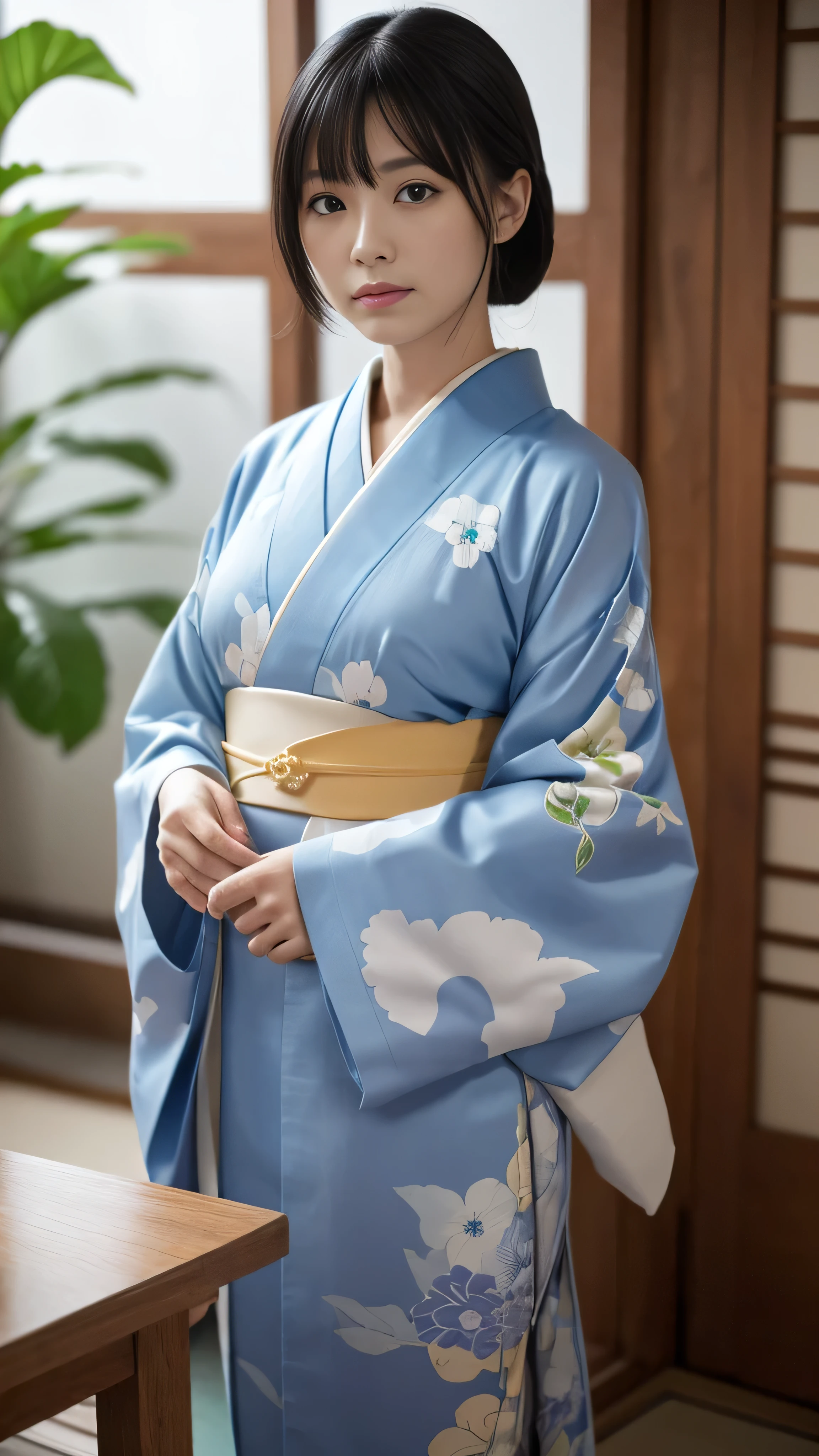 (kimono)、、(highest quality,masterpiece:1.3,超A high resolution,),(Ultra-detailed,Caustics),(Photorealistic:1.4,RAW shooting,)Ultra-Realistic Capture,Very detailed,High resolution 16K for human skin、 The skin texture is natural、、The skin looks healthy、The color is also uniform., Thigh bone, Use natural light and color,One Woman,Japanese,,cute,Black-haired,Middle Hair,(Depth of written boundary、chromatic aberration、、Wide range of lighting、Natural Shading、)、、(it's snowing:1.2)、(Hair swaying in the wind:1.2)、(Snow reflects light:1.2)、Backlight