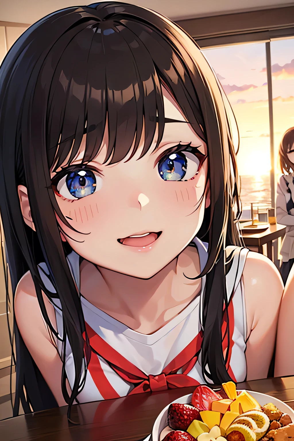 highest quality、High resolution、Detailed Background、(Beautiful face in every detail:1.4)、Anatomically correct、(Detailed facial expressions)、(Detailed eyes:1.2)、Beautiful girl in her 20s、(Highly detailed face:1.4)、cute hair color、Brown Hair、Black Hair、Bobcut、Braided long hair、Wavy Hairstyle、well-groomed eyebrows、cute eye makeup、Cute Lip Makeup、cute gesture、Elegant on board、Calm atmosphere、(Fit on one screen)、
(Three beautiful girls enjoying a girls' night out with big smiles on their faces on Elegant on board:1.5)、
(A group of friendly women gather together to take a photo in front of an elegant boat)、
They are photographed smiling, with their arms around each other and leaning against each other.、
She looks cute in gorgeous dresses and relaxed casual styles.、
They were having a lively conversation and occasionally flashing happy smiles.、
The table is decorated with stylish desserts, fruits, and gorgeous accessories.、
Gather on the deck and chat while watching the sunset.、
Enjoy lively conversation with smiles on your face against the backdrop of a dramatic sunset、
A heartwarming scene of friends deepening their friendship through alcohol、cute