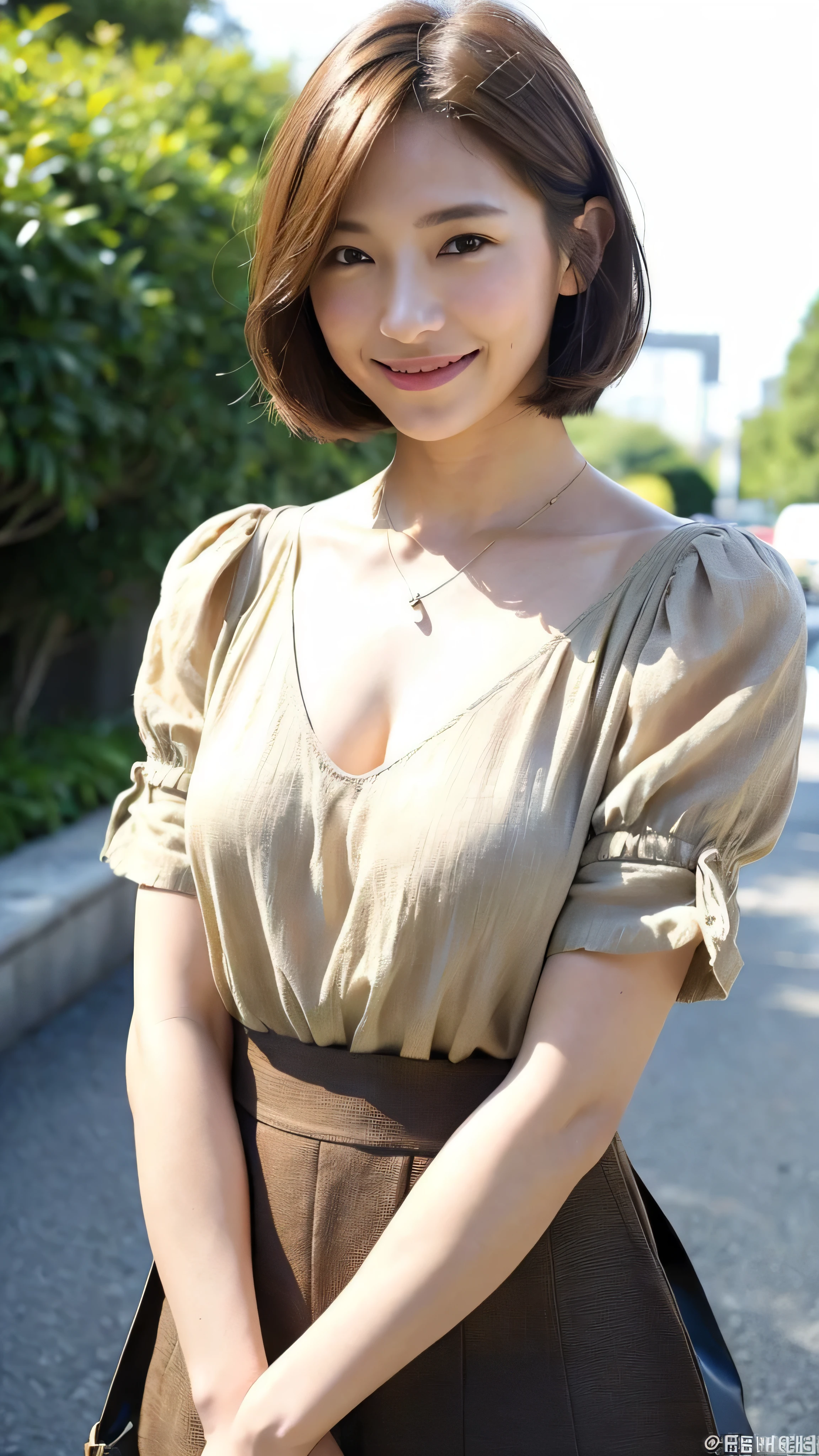((8k:1.27)、highest quality、masterpiece、超A high resolution:1.2)Photo Beautiful Japan woman (Comfortable:1.1) (White polo shirt:1.21) 、From the knee up、Big Ass,Landscape angle、Designed by Greg Rutkowski and Alphonse Mucha Exquisite Elegance、Fantasy、detailed、geometry、Gradient lighting、One Girl、26 years old、Delicate skin、Looking at the audience、Brown eyes、(Flaxen short hair:1.2)、(Small breasts:1.0)、(middle breast wheel:0.8)、(Photorealistic:1.4)、(highest quality:1.0)、(超A high resolution:1.0)、(Without the use of hands:1.0)、8k、Raw photo、 (Representative Song: 0.2), (Purelos Face_v1:0.5)、Tight clothing、Tight clothing、tote bag、No sleeve、one piece、No sleeve、See through、smile、necklace、Linen Material、shirt、Ginza 4-chome、after work、evening、Business Fashion、Parted bangs、Hair is tied、Close-up hairstyle、A kind smile、On the chest、invite、Rotate your hips、