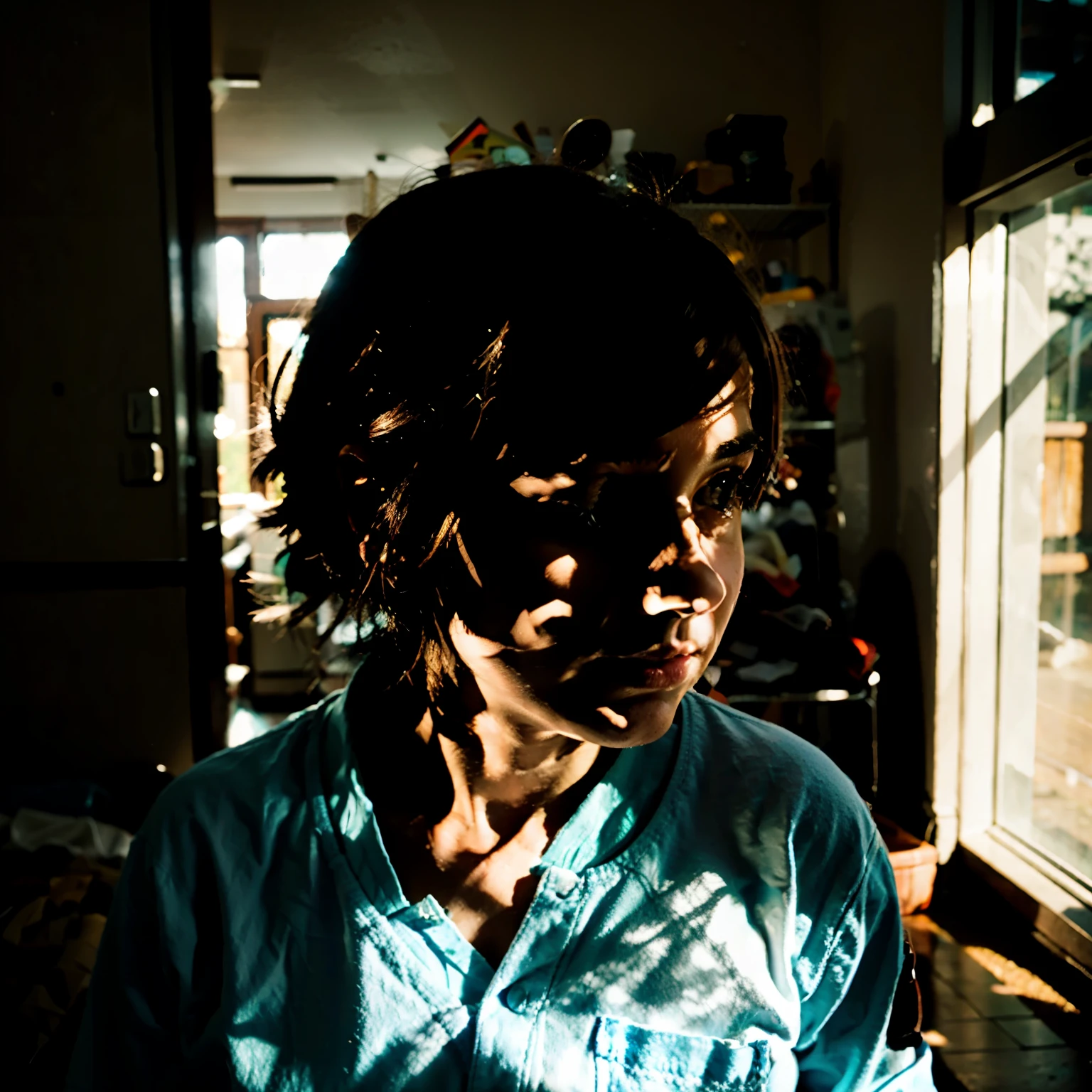 A AND A DOG. LIGHT FROM THE LEFT AND SHADOWS TO THE RIGHT