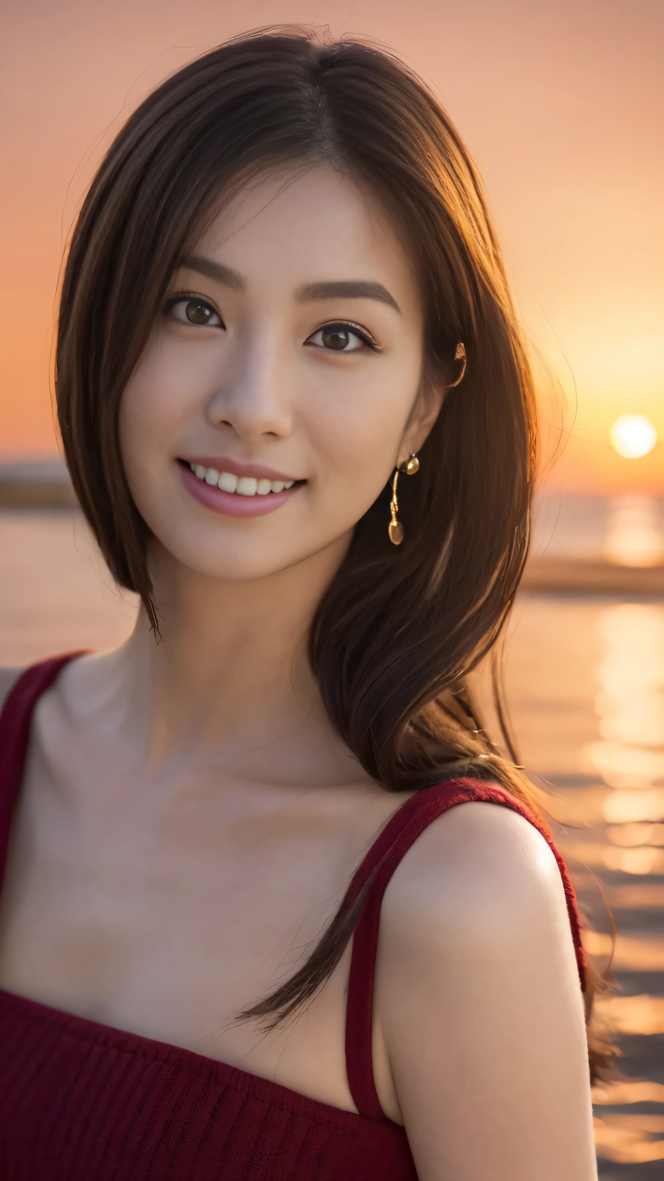 ((Highest quality、8K、masterpiece:1.3))、1 male、1 female、37 years old 39 years old、Slim Beauty、Beautiful couple、Upper Body、smile、 (Slim face), (the body is スリム), (Brown Hair), (Shortcuts), テーブルのフルコースディナーとwine glass、Amazing view of the sunset sky and clouds、smileの美しさ、Wine bottle、sparkling wine、Long sleeve shirt、dress、White wine, red wine, wine glass, Beautiful fine grain, Depth f/2,saturation, High Contrast, Strong light and shadow,Moist Body:1.5、 texture、The hair is very shiny、