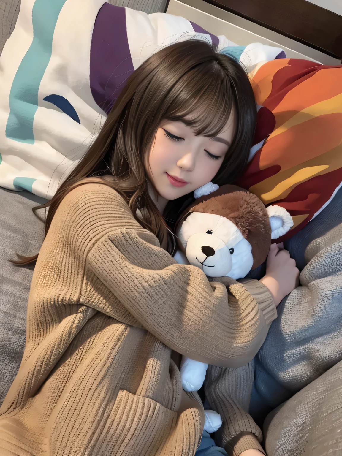 dressed in a animal costume and is sitting on his mom's lap, 1littleboy, mom is seen wearing bedtime shorts, bedroom, night time, beautiful stars, blushed cheeks, brown hair, adorable, cute, wholesome, sleeping, one night lamp emitting light, soft lights, photo realistic, ultra detailed, 1mom, 1boy, 1child, 1kid, (best quality, masterpiece,)