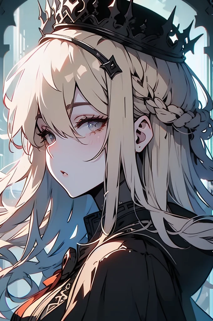 Portrait style image, subject a young woman, close-up view of her face as the main focal point. She has medium-length blonde hair styled in a slightly messy, windswept look framing her face. Her face features soft, delicate features - gentle eyes, small nose, pouty lips. Her expression is pensive, lost in thought, with a hint of vulnerability. She is wearing a stylish fedora hat that casts dramatic shadows across part of her face. The lighting is moody, atmospheric, with well-defined shadows and highlights accentuating the shape of her face and features. The background is intentionally blurred, out of focus to remove distractions. Image should capture a sense of mystery, emotion, and quiet introspection. Rendered in monochrome black and white with high contrast and sharp details.