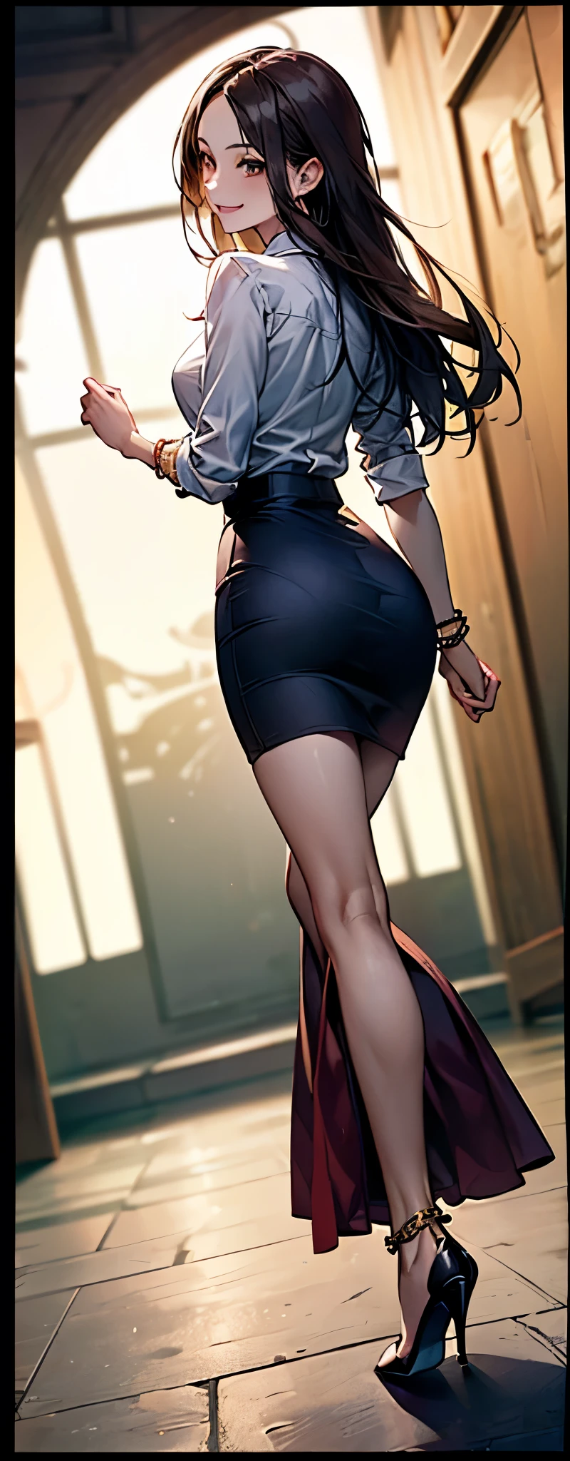 A classically beautiful, thin, , F-cup breasts (young woman) with flowing platinum locks and a radiant glow, dressed in a majestic (teal mini dress), (((sheer transparent tan pantyhose))), and (((elegant expensive black heels))), crowned with a luxurious diamond tiara. Her image exudes timeless sophistication as she poses with a mighty gladius sword, against the backdrop of a lavish marble hallway. Masterpiece, low angle, from below, feet in view, show entire body