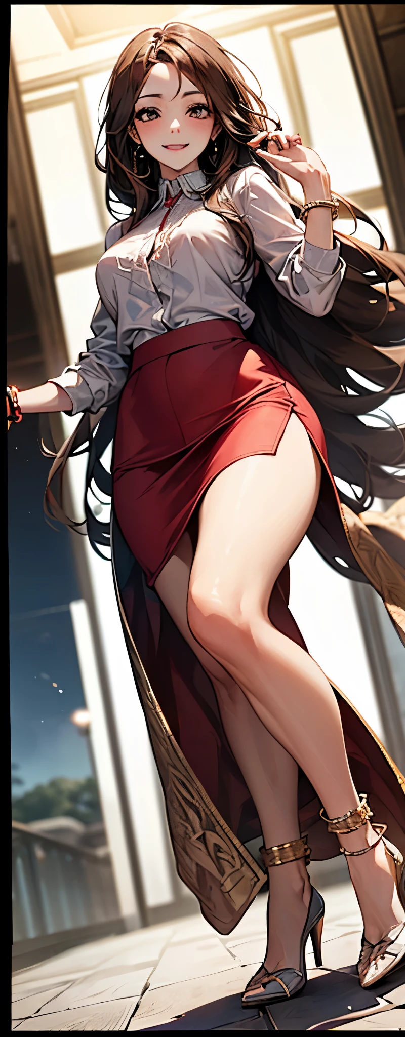 ((Biologically correct limb count))、(( whole body including face))、4K、Masterpiece、((Focus on the face))、((Symmetrical, well-proportioned facial features))、Eyes with delicate depictions、(((1 person)))、Beautiful woman、Outstanding style、Slender Body、、((Red Army Uniform、shirt、Checked Skirt,(High heels with anklets)))、(((coastal)))、(Smiling and smiling)、(A close-up photo of the upper body from behind)、High angle、Photos with a white border around them、night、Walking posture、