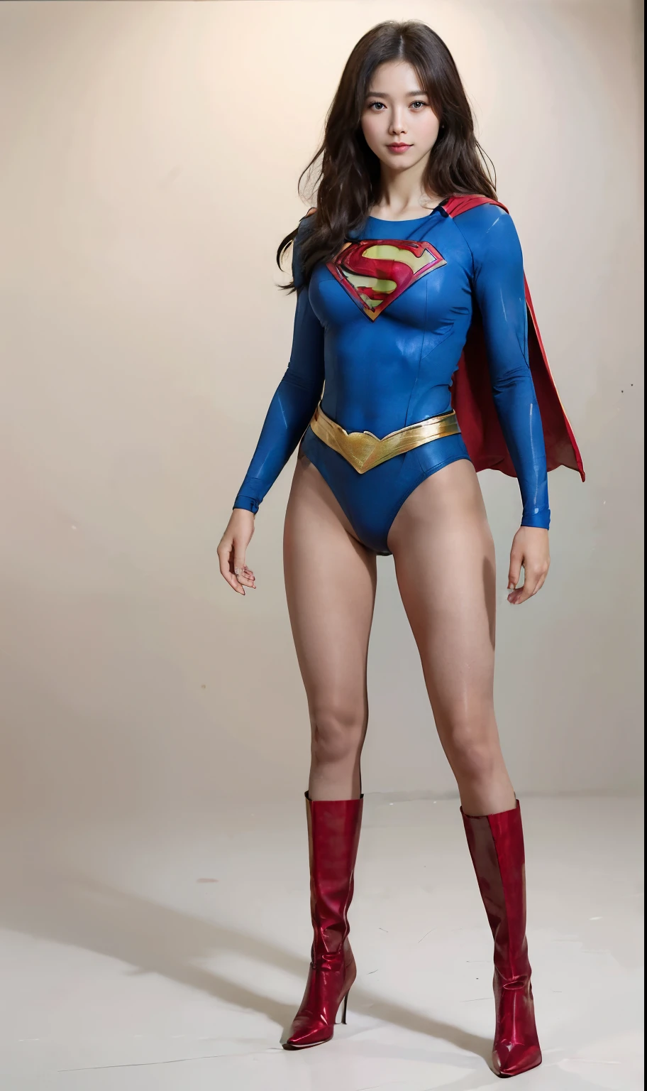 No background、(((Beautiful legs in black tights.)))、(((Legally express the beauty of your smile)))、((((Make the most of your original images)))、(((Body-hugging Supergirl costume)))、(((Supergirl Costume)))、(((Beautiful short hair)))、(((She is winking cutely.)))、(((Please wear black tights....、Wear red boots)))、((Best image quality、8k))、((highest quality、8k、masterpiece:1.3))、(((Preserve background )))、Sharp focus:1.2、Beautiful woman with perfect figure:1.4、Slim Abs:1.2、Wet body:1.5、Highly detailed face and skin texture、8k