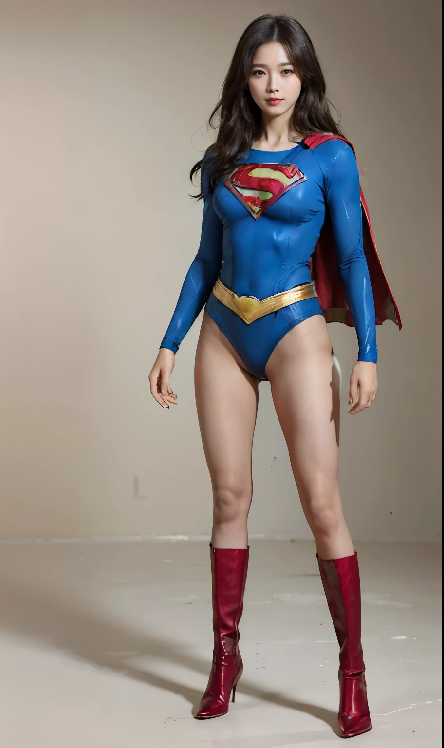 No background、(((Beautiful legs in black tights.)))、(((Legally express the beauty of your smile)))、((((Make the most of your original images)))、(((Body-hugging Supergirl costume)))、(((Supergirl Costume)))、(((Beautiful short hair)))、(((She is winking cutely.)))、(((Please wear black tights....、Wear red boots)))、((Best image quality、8k))、((highest quality、8k、masterpiece:1.3))、(((Preserve background )))、Sharp focus:1.2、Beautiful woman with perfect figure:1.4、Slim Abs:1.2、Wet body:1.5、Highly detailed face and skin texture、8k