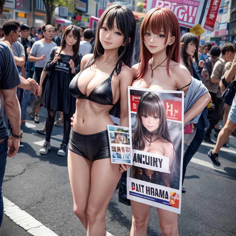 a picture、((((fullnude))))、((((nakeness))))、(((multiple girls))),((((6+girls)))),((((100girls)))),(((1000girls)))、(((crowd shot))),((((Gigantic Breasts))))、(((A slender)))、Women only、(((Large group))),flasher,traffic jam、japanes、The same face、Long black hair,chiquita、a smile、Boulevards of the city、selfee、Raw photo、same person