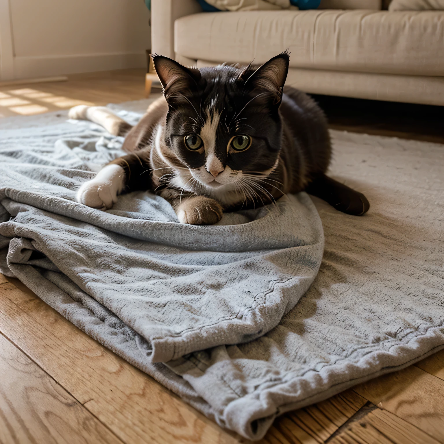 Cute cat playing a cloth toy.