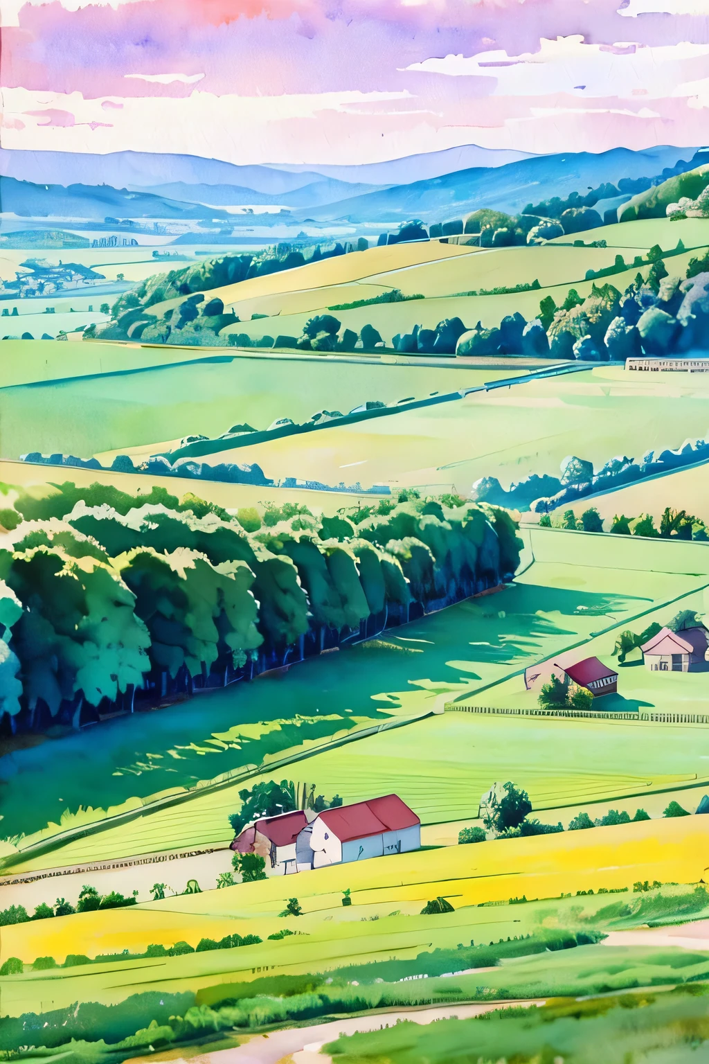 Watercolor Landscape, Watercolor Landscape, rough watercolor painting, detailed watercolor painting, Watercolor, rural scenery, watercolor on paper, Rural landscape, landscape painting, Ultra-wide watercolor, , Watercolor style