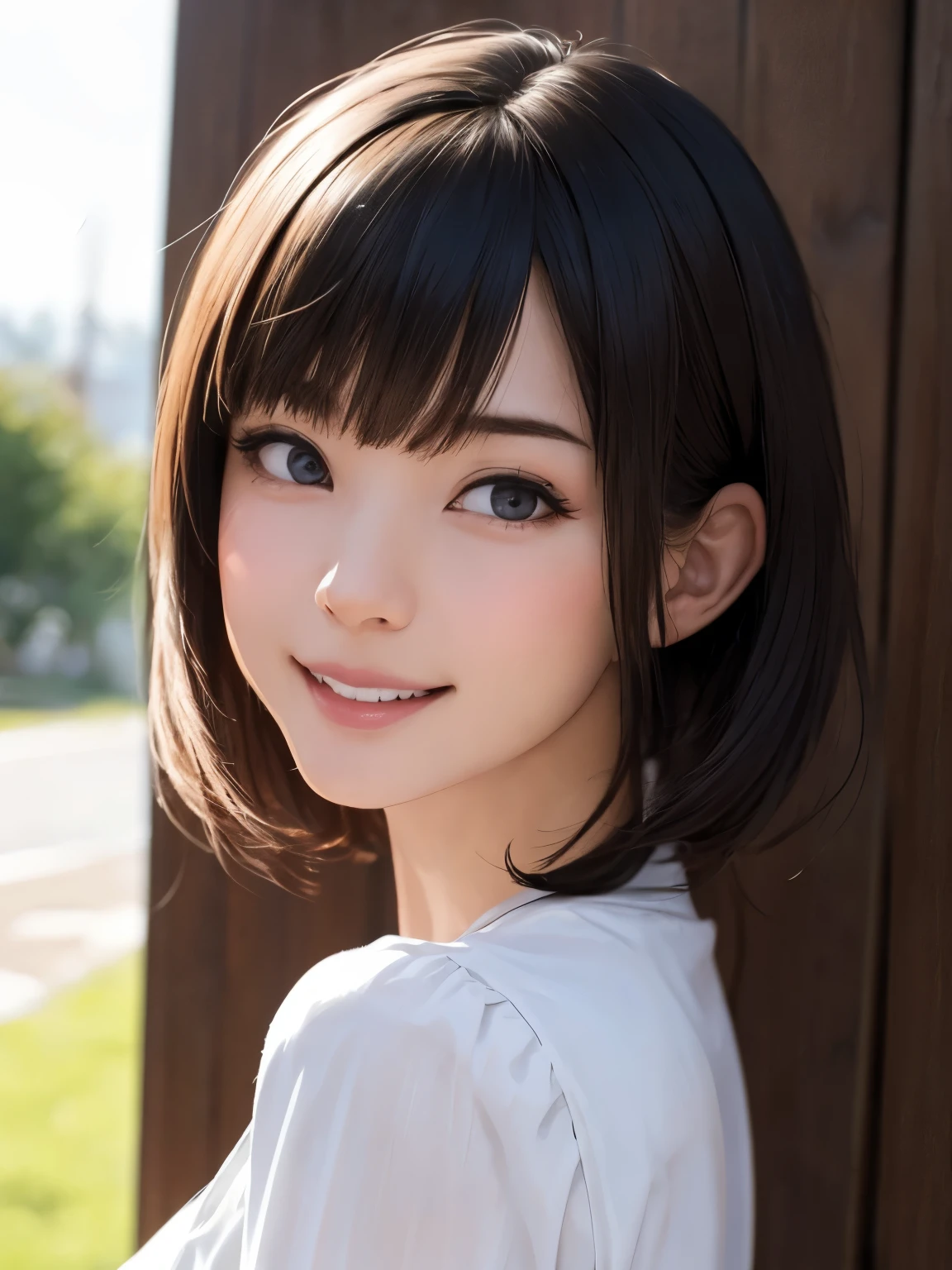 1 girl、highest quality、Realistic、alone、Written boundary depth、Natural soft light、Daytime、charm、Beautiful Face、Cleanliness、Pure Face、White skin、cute、short hair、prohibit、Beach、Light of the sun、Nedium Breast Body Esbian、((セーターを着たBeautiful Faceの黄金比 対称性のあるBeautiful Face))、Long neck、Listen carefully、prohibitのあるきれいな短いボブヘア、Laugh with your mouth closed、Perfect hands指、Perfect hands、Perfect body、Perfect Face、Shine a light into your eyes、Perfect Anatomy:1.4、とてもcuteスーパーモデル:1.4、{huge|big|hugeな|Mega} chest:2, chestの谷間:2