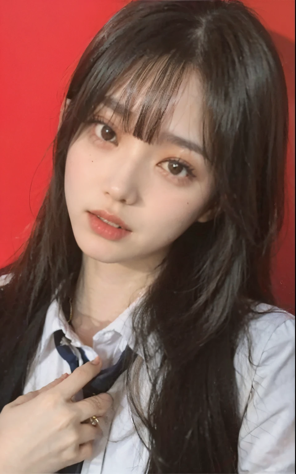 Arapé Asian woman with long black hair wearing white shirt and tie, Larisa Manoval, Larissa Manoban of Blackpink, Chiho, With bangs, Ela tem cabelo preto With bangs, Shikami, jimin park, Jaeyeon Nam, Jinyoung Canella, Best Face, With bangs completa