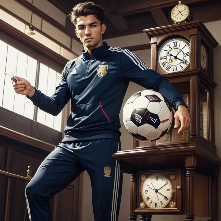 Soccer ball with a clock with the legend Punctuality is the key to success!