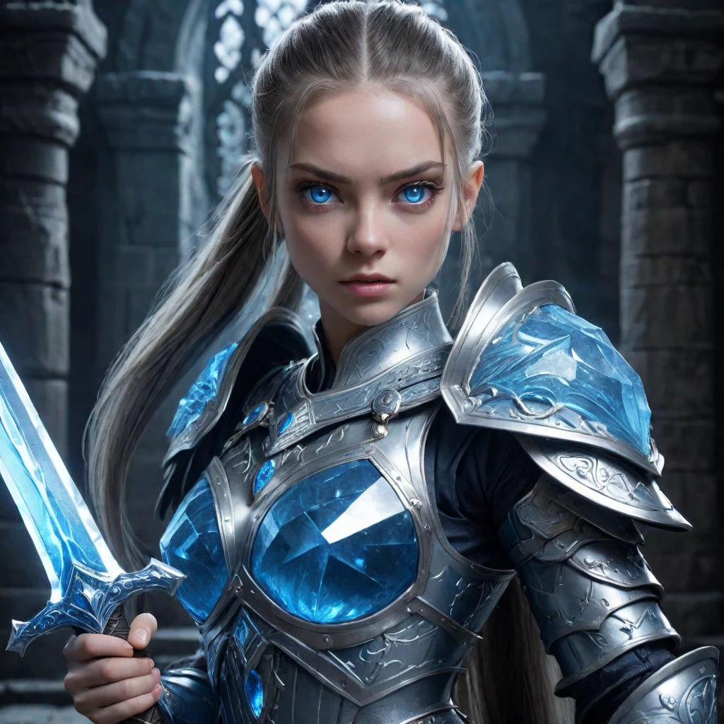 Practical,Burning village，night，Viking,1 Girl,blue eyes,Large Breasts,Full body portrait,Blonde Hair,Solitary,Braided Hair,angry,Charge,A sword with a pattern engraved on the right hand,Shield on left arm,Close up photography