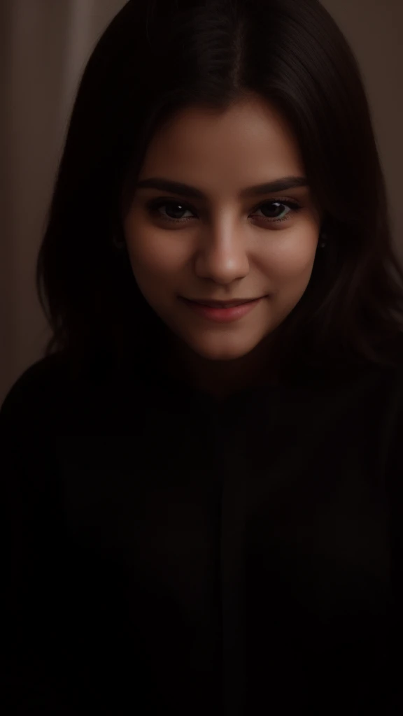  (wearing a black shirt:1.2),(RAW photo, best quality), (realistic, photo-realistic:1.4), masterpiece, an extremely delicate and beautiful, extremely detailed, 2k wallpaper, Amazing, finely detail, extremely detailed CG unity 8k wallpaper, ultra-detailed, highres, soft light, beautiful detailed girl, extremely detailed eyes and face, beautiful detailed nose, beautiful detailed eyes,cinematic lighting, simple background, perfect anatomy, smiling 