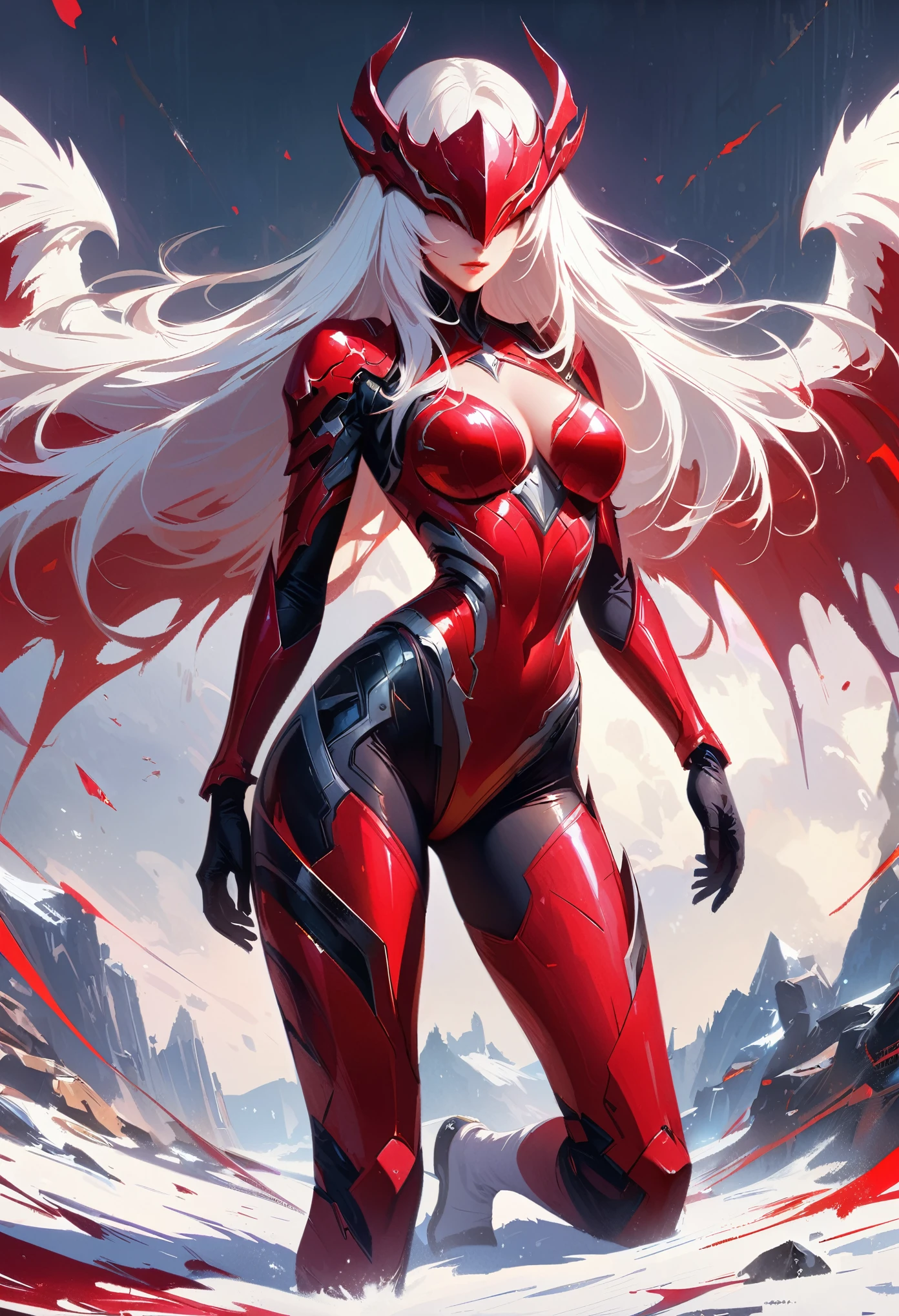 Black，Chiaroscuro, Ray Tracing, light, Cowboy shooting, 8K, Yes, Super Detail, precise, best quality, The award-winning, The award-winning, A high resolution, masterpiece, High Detail，guweiz on artstation pixiv, Hot topics on artstation pixiv, 详细的number概念艺术, author：Yang Jie, 2. 5D CGI anime fantasy artwork，Ultra HD，8K ，Realistic skin texture，Chiaroscuro, Ray Tracing, light, 8K, Yes, Super Detail, precise, best quality, The award-winning, The award-winning, A high resolution, masterpiece, High Detail，in the snow，Clear，masterpiece， best quality， 8K， number， 1 girl， Solitary， stand up， Hair accessories， Red Eyes， Heartless expression， Blood-stained mechanical parts， electric wire， cable， Failure Effect， scary， Science fiction， Futuristic， The background is darker， Neon， cyberpunk characters， Surrealism， Strange， Disturbing， spine-chilling， scary， Western Metal，Red Eyes，发Black，Black色長手套，One-piece Pants，leggings，Highlight her graceful figure,将整个身体包裹stand up，Symbiote，（（Sexy highlighted）），One-piece Pants，Red Eyes，Venom，发Black，Black色長手套，One-piece Pants，Black色一件，Blood red eyes，best quality, high resolution, Super detailed, Vivid texture, mask, Bangs，wear socks，tears，被Black色粘液覆盖