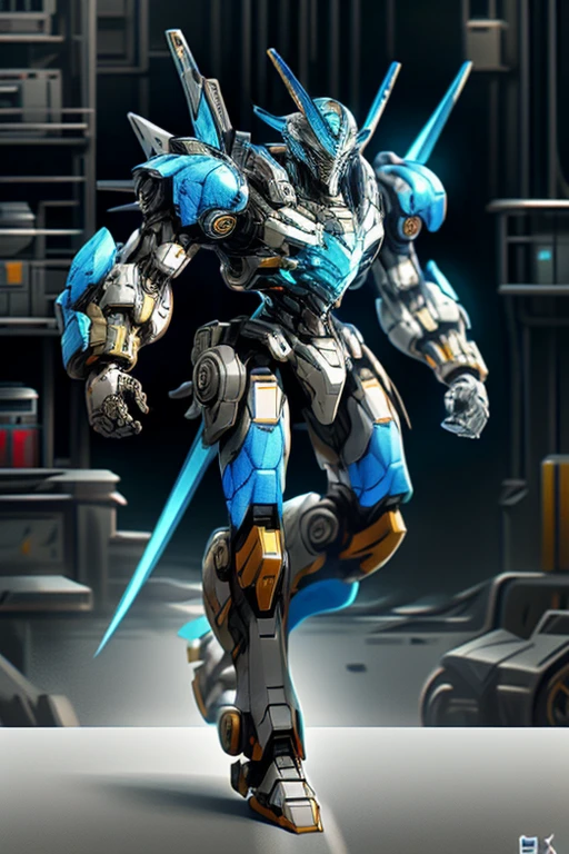 Mecha，Xin Huan Rendering，Message data for the blue armor shop building，high quality ai