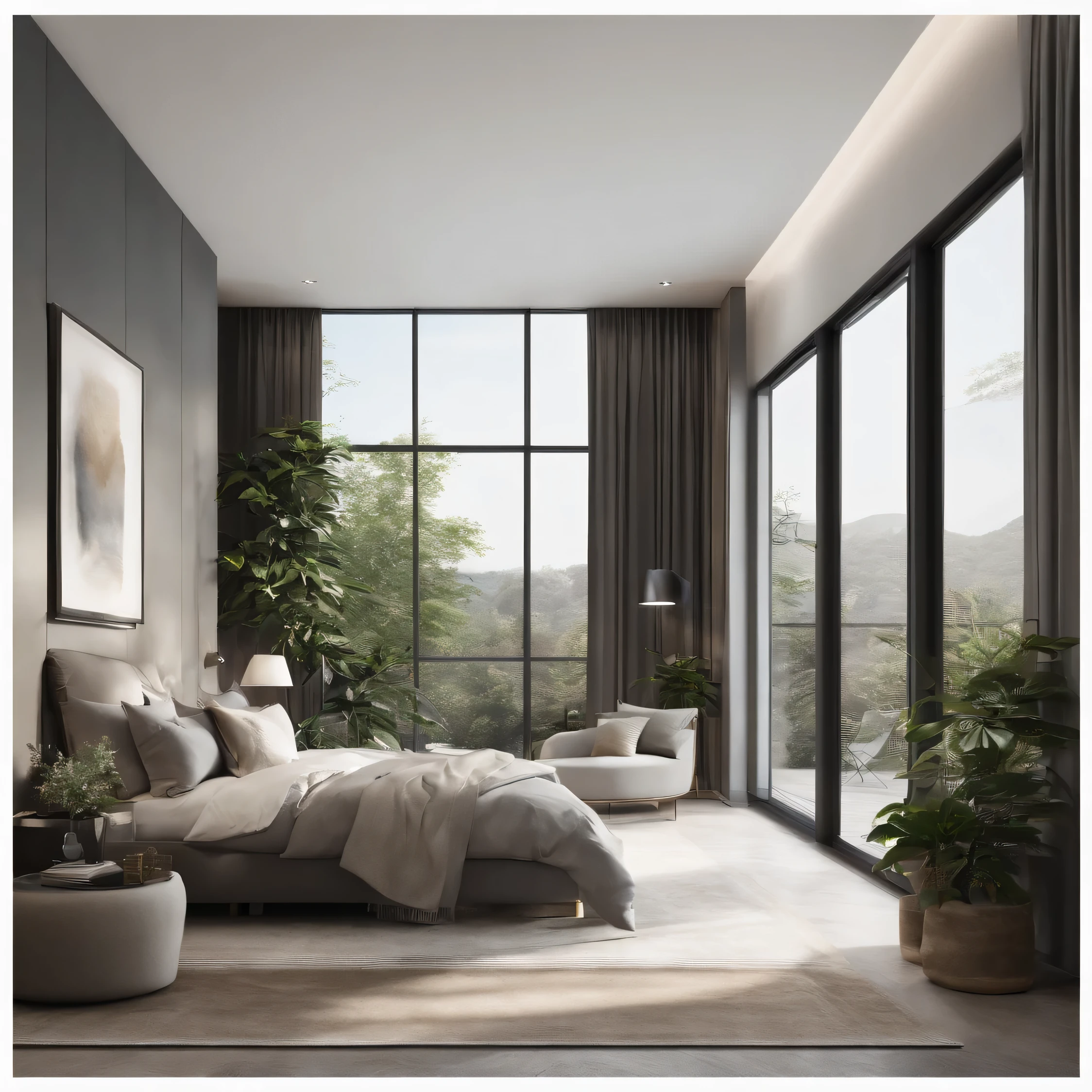 "Design a modern interior with the following specifications: * A wide range of aesthetic elements, combining broad and beautiful visuals * High-quality, precision-crafted design * 8K resolution, providing an exceptionally high level of detail * Modern, stylish interior with subtle features, such as: + A single, elegant plant + White curtains + A simple room layout + A wall painting or art piece * The room receives morning sunlight, which enters through a window with a stunning view of a forest * The walls will have a deep, rich blue color Describe the resulting interior design in detail, including paint colors, furniture, lighting, and any other elements that would bring this design to life." This modified prompt is more concrete and specific, making it easier for ChatGPT to understand and generate a precise response that meets the original request.
