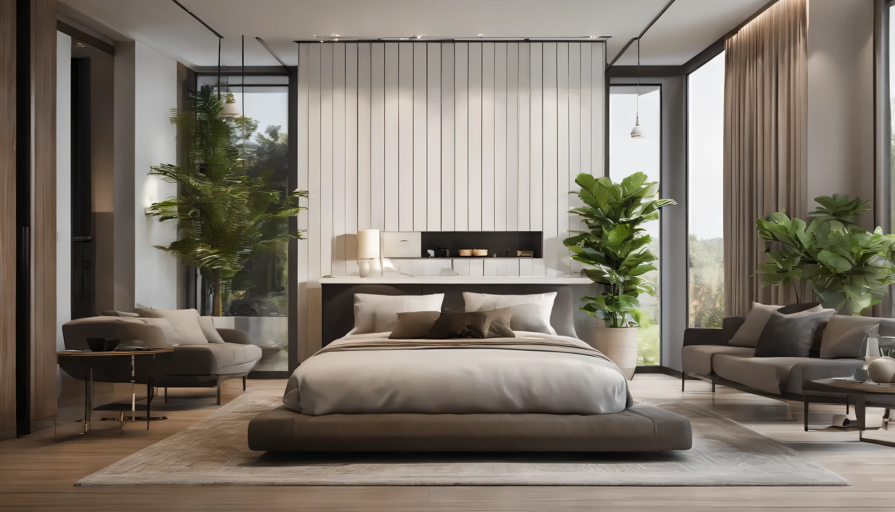 "Design a modern interior with a wide perspective, featuring high-quality and precise elements. The room should have a simple yet stylish aesthetic, with a large white curtain and a single potted plant. The walls should be adorned with paintings, and the window should provide a view of a forest with a soft blue wallpaper. Additionally, the room should receive morning sunlight. Create a 3D visual representation of this room, taking into consideration the 8K resolution and wide display requirements." This modified prompt clarifies the key elements of the design, including the aesthetic, furniture, and visual features. It also provides specific requirements for the design, such as the resolution and display aspect, to ensure that ChatGPT generates a precise and accurate result.
