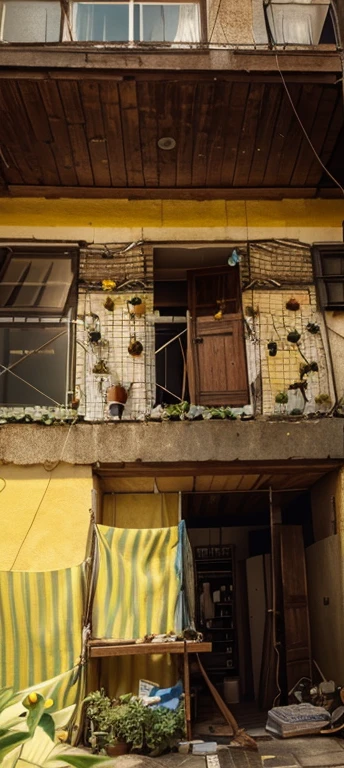 Yellow walls, aluminum glass doors, flower pots