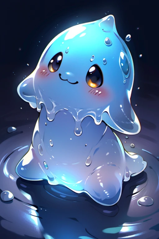 masterpiece, best quality, SFW, (safe for work), solo, wide angle shot, cute slime creature, black slime creature, solo,fresh digimon style,slime \(creature\), digital world background