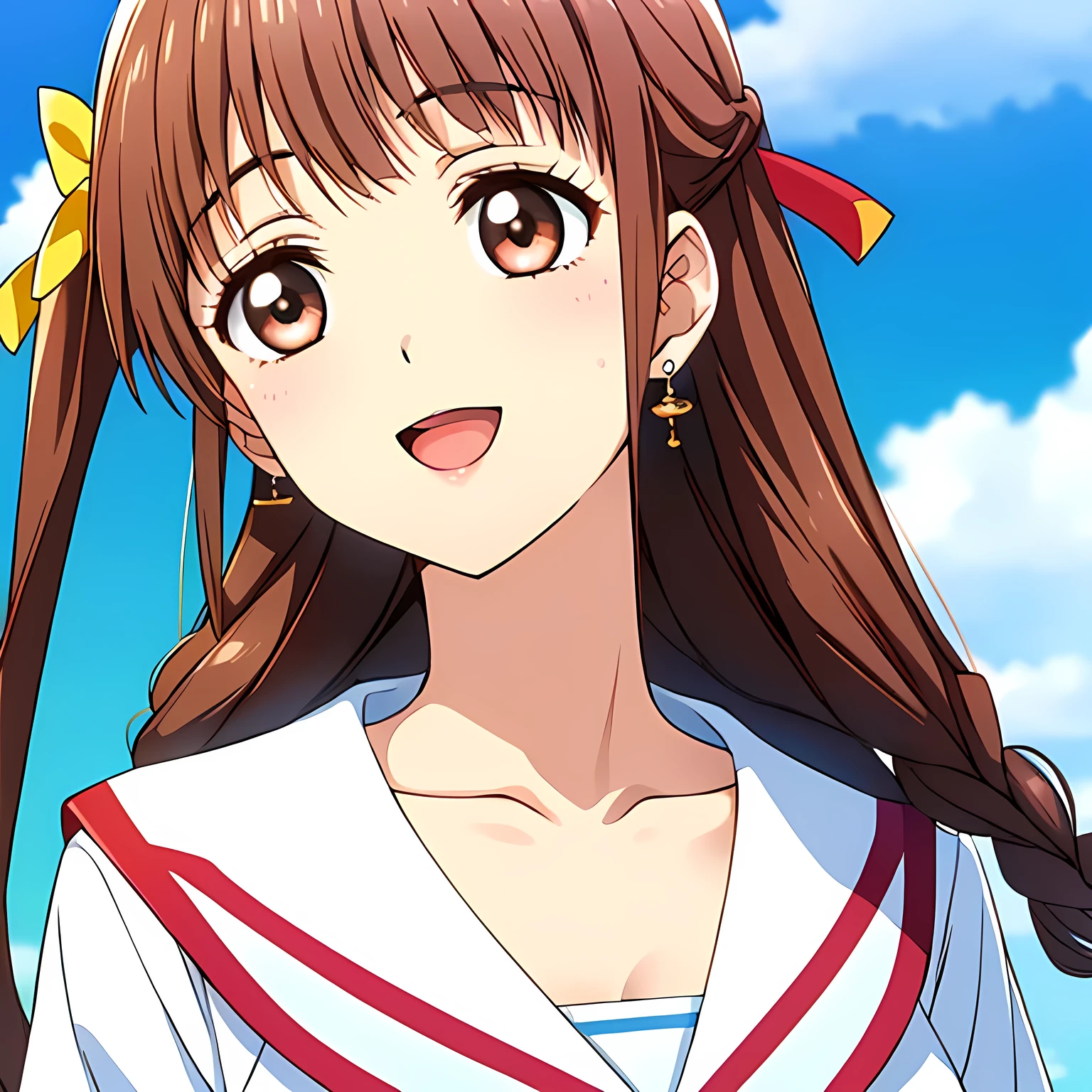 highest quality, (masterpiece:1.2), Very detailed, (((Game CG))), ((((A portrait of a very noble and elegant young lady, seen from behind, wearing a pink school sailor uniform.)))), ((The girl everyone loves)), (((Very beautiful, flaxen, wavy, long hair))), ((((((A neat and tidy sailor suit in peach and pink)))))), ((((A neat, deep pink long pleated skirt)))), ((Her eyes are so beautiful and sparkling, they seem so dazzling.)), ((A huge red ribbon on her chest)), ((A refined and elegant look like a noble princess)), (((Beautiful and great smile))), ((Give the viewer a heavenly feeling of happiness)), ((Very noble and elegant face)), ((Slender and shapely breasts)), ((laughing at me)), Heart-shaped gold hair ornament and earrings, ((The elegant, slightly open mouth and glossy lips of an anime heroine))