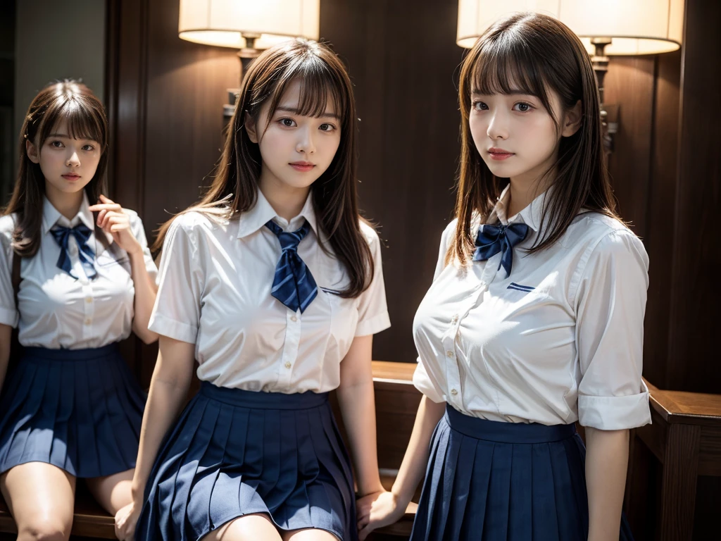 (RAW photo, 4k, masterpiece, high resolution, extremely complex) (realistic: 1.4), cinematic lighting
((2 girls, 2 schoolgirls)),Slam Dunk's,blushing,((innocent)),bright eyes,round eyes,blunt bangs,(straight hair:1.3),black hair,large breasts,wide hips,Summer Noon, ,Hot, (Best Quality), (Highres), (an Extremely Delicate and Beautiful),(Beautiful 8k face),(Brown eyes),short bob hair,( spectators),(gigantic breasts),(Play with each other,Touching each other's bodies,Touching the body),(Japanese high school uniform:1.3),blue skirt,(reality),bright lighting,(The background is a luxury hotel room)