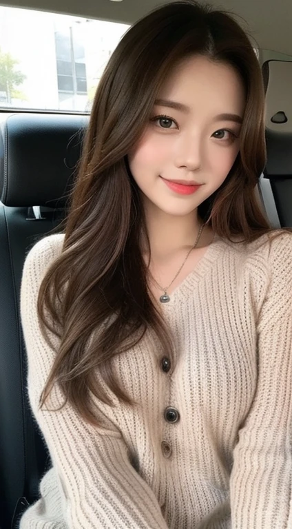 ((highest quality, 8k, masterpiece:1.3)), concentrated:1.2, Perfect body beauty:1.4, Hips:1.2, ((Delicate Hair)), (Sweater dress:1.1) , (sports car, street: 1.2), Highly detailed face and skin texture, Fine grain, double eyelid, Whitening skin, Big Breasts, smile, Put on a necklace, ring, A person sitting in a car with their butt up々,