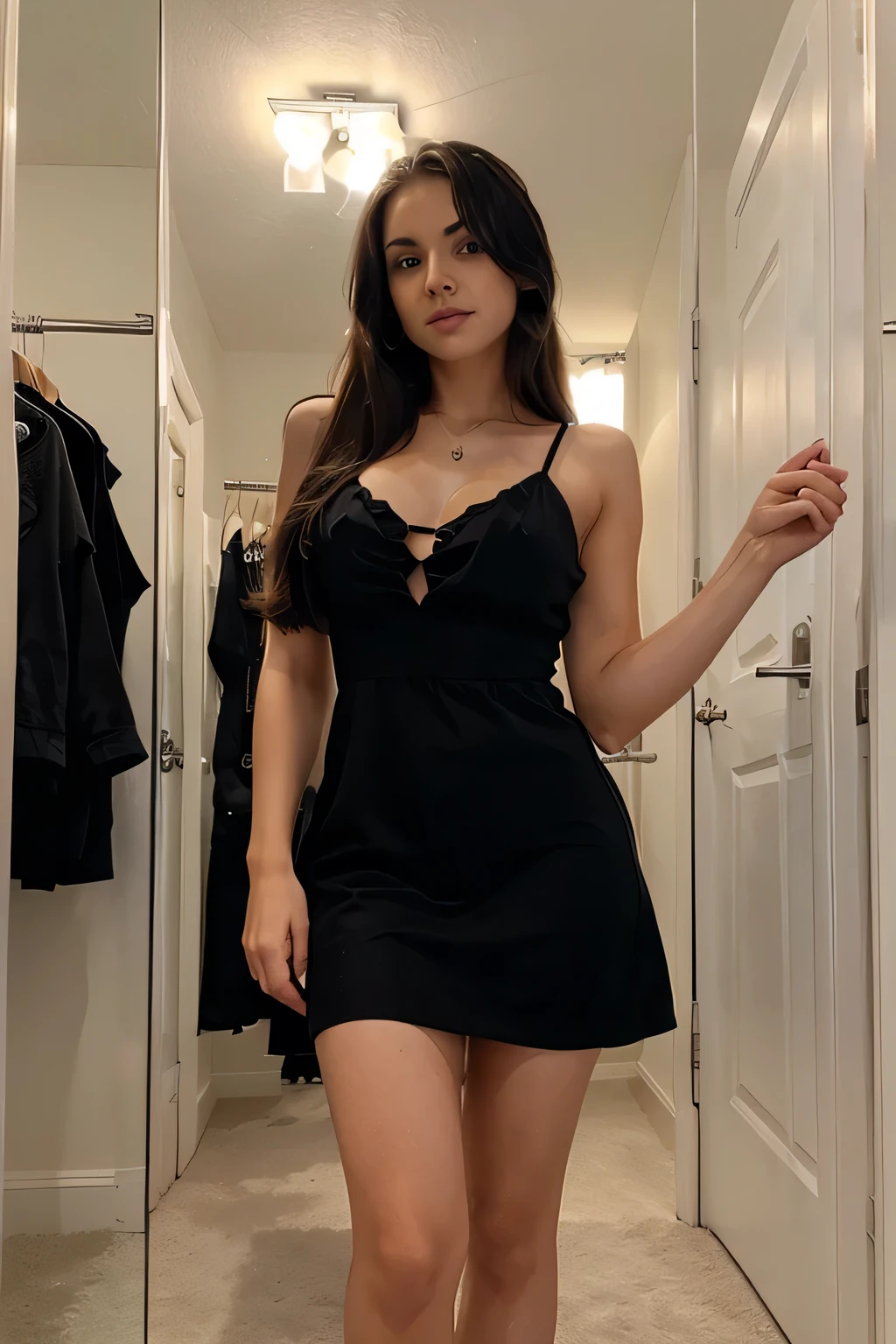 23 year old girl mistress in the dressing room that tries a black dress very acctrative