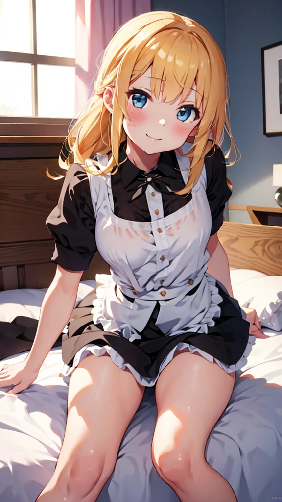 snfw,remove wet seethrough cute maid girl.blonde hair,spread leg show off,on bed.
