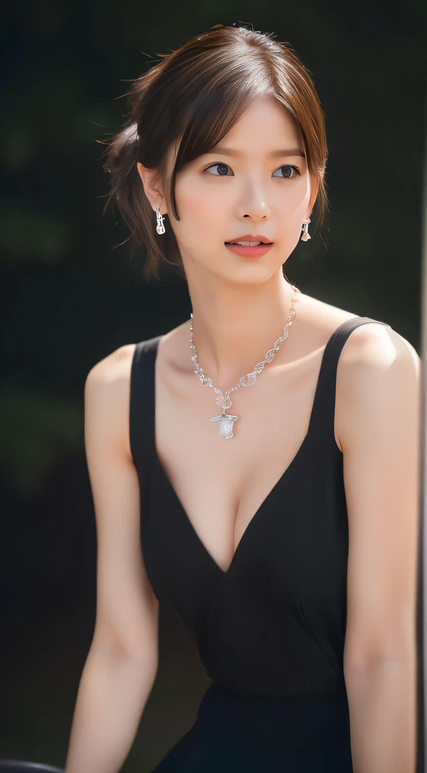 Random posture、 (RAW Photos、8k、Photorealistic:1.3)、(masterpiece、highest quality)、(From below)、35mm shot、Look at the viewers、High resolution、 ((With a girl、solo))、(Beautiful face in every detail、Beautiful and delicate brown eyes、Perfect skin in every detail)、 ((Huge boobs:1.6、Big Breasts、Side Bust Barbosa、Saggy breasts))、High ponytail distortion、Eyes visible through hair、(blush)、Wet your hair、 Sit on、Deep V Neck Dress、topless、(Crossing your legs)、hair ornaments、Lace trim、White V Neck Dress,
((I love you?, I want to kiss you?)),
((Get excited by my body?, Where are you touching? You're so naughty.!,You were thinking about something naughty, I'll give you a kiss on the penis:1.2)),
((Come closer to me, Kiss my neck, If you touch me that much I'll feel it, I like you:1.2)),
((An empty black wall room, Sitting on a clear plastic chair,Black Wall, Complete darkness:1.2)),
((Caress the breasts, Caressing the crotch, Spread your legs a little:1.2)),
((28 years old, Elegant beautiful female announcer:1.2)),
((Earrings that match your outfit, Silver Necklace:1.2)),
((Squint your eyes)),
((purse your lips:1.2)),
((Blushing:1.2)),
((Small breasts,Flat Chest,Softness of:1.2)),
Eye focus, Round shoulders, Soft belly, Slim waist, Beautiful feminine hands,
Ultra-detailed lips, Fuller lips, Glossy pink lips, Flushed Cheeks, White teeth,
Beautiful actress's languid make-up, Pink lipstick, Smoky eyeshadow, Eye foundation,
Dark Brown Hair, Delicate and soft hair, Hair blowing in the wind,
(Elegantly putting your hair up, short hair, ponytail:1.2),