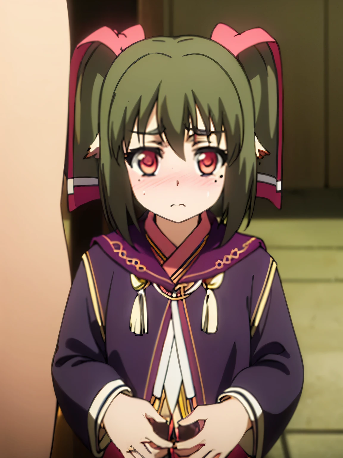 NSFW,Nekone、Long Hair、Brown Hair、(Red Eye:1.3)、ribbon、Animal Ears、Twin tails、ヘアribbon、Mole、目の下のMole,(Perfect hands),(Perfect Anatomy),(masterpiece),(highest quality),Embarrassed,blush