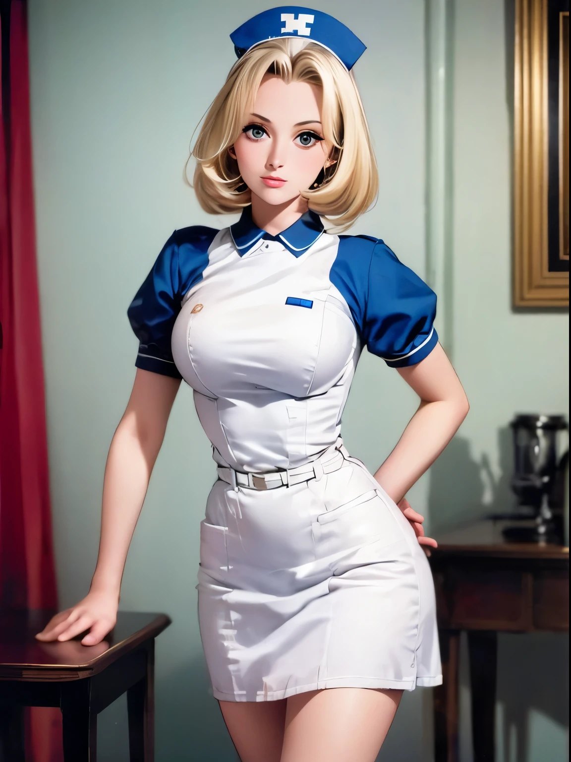 arafed photo of a woman in a nurse's uniform, by Stan Galli, nurse, circa 1958, by Yousuf Karsh, nurse girl, by George Hurrell, 1 9 5 0 s, 1950s, young sophia loren, grace kelly, circa 1940s, by Peter Basch, gill elvgren