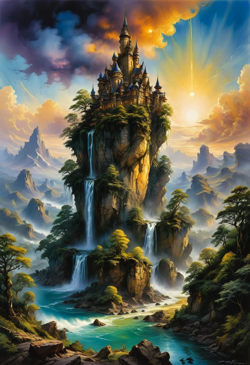 Watercolor Landscape, by Bob Eggleton, best quality, masterpiece, very aesthetic, perfect composition, intricate details, ultra-detailed