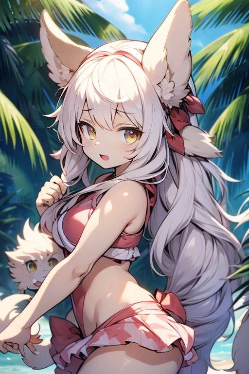 Animal ears girl Swimsuit Long Hair The movement just before attacking the beach volleyball