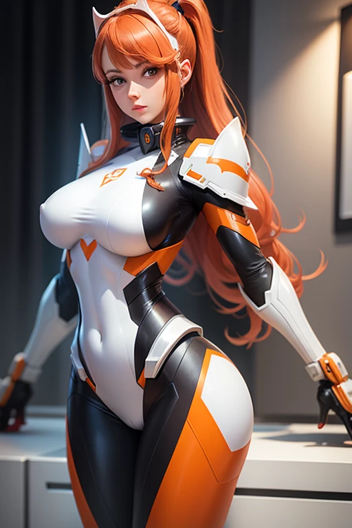 Danish Marble Statue, Girl in cyber mecha outfit,Armor red, white, orange, yellow,Slim, tight, sexy poses, Detailed features of the statue,  The statue&#39;s polished surface radiates with timeless beauty., It catches the attention of everyone passing by.