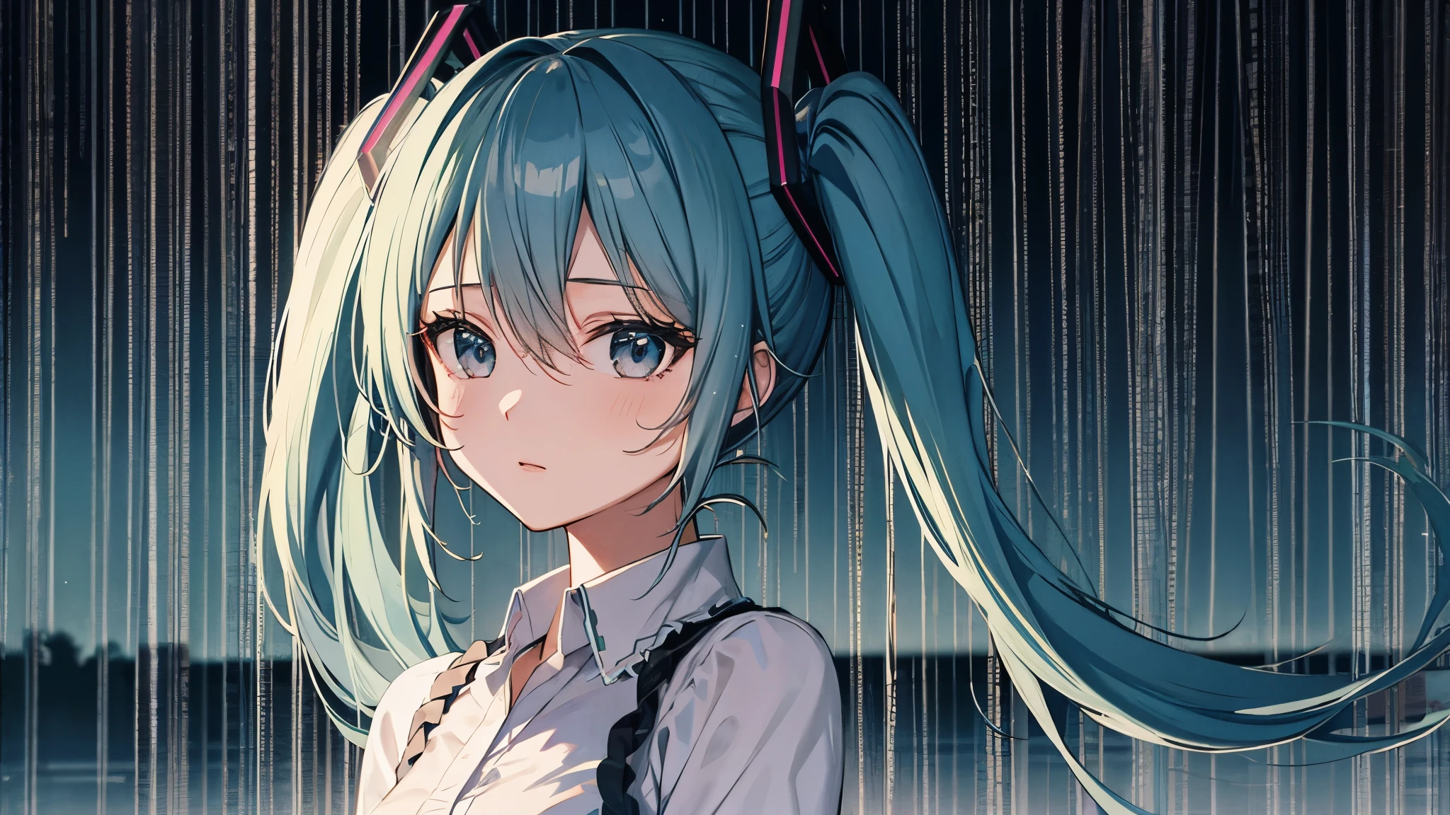 Anime characters、Hatsune Miku、Twin tails、whole body、Watching the rainy scenery