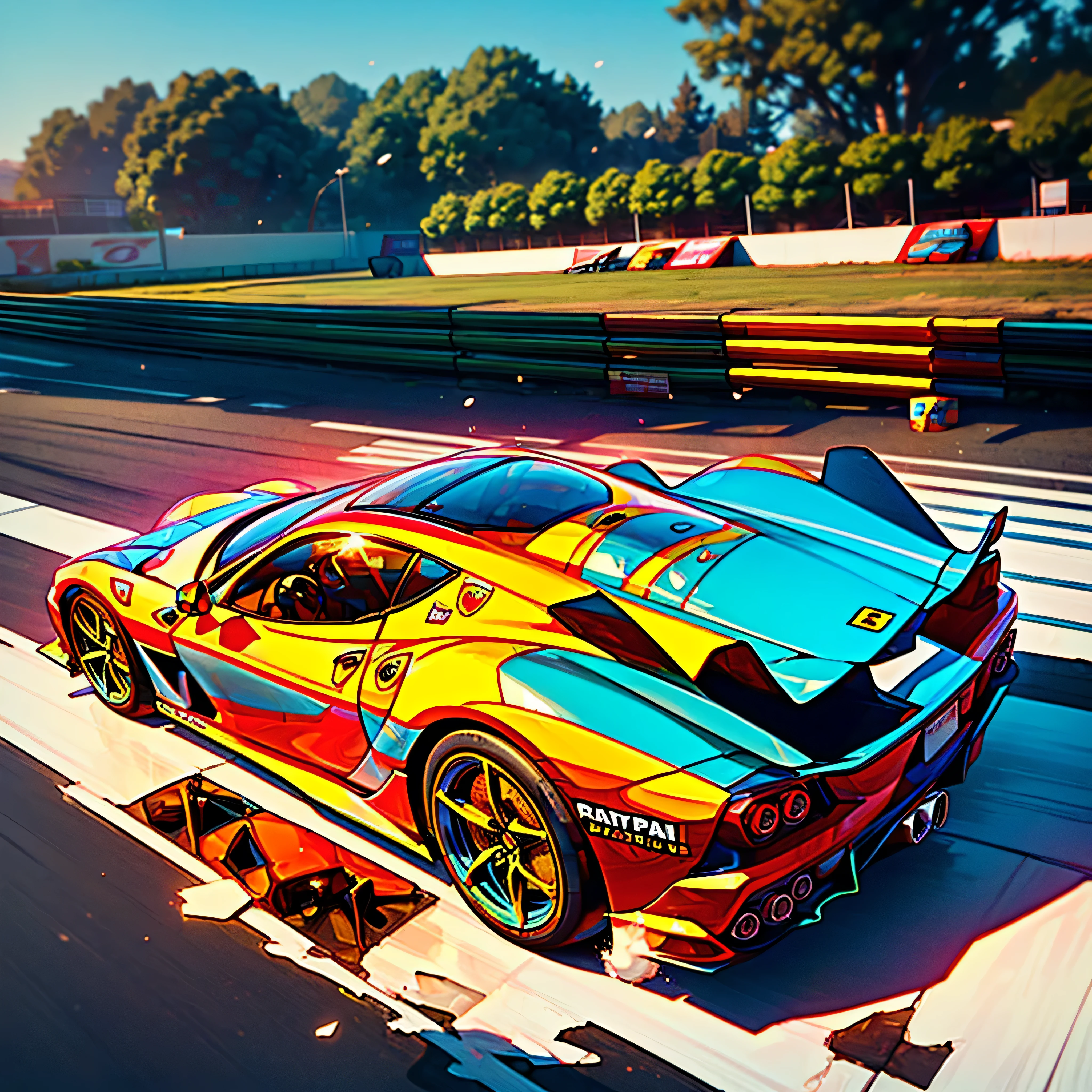 epic Sunset spacious SunRise, Racing Car Exploration! Start Racer Goal Auto_Racing_Circuit Race_Track deep path Equirectangular Circuit arafed (ferrari hypercar:1.4), high angle shot front view ferrari hypercar driving on a race track, stormy weather, (wet:1.2), (water dust:1.2), motion blur, depth blur, filmic image, vibrant color, (reflections),(ferrari) race car,(race car:1.4),(endurance race car:1.4),at night, lights, (photorealism), award winning, dramatic lighting, rim light, ambient fog:1.3, dutch angle, spoiler, GT3 race car, WEC endurance cars,rollcage,sponsors,livery, sponsored livery,lights turned on,motion blur,closeup,commercial photography,depth of field,(((epic realistic Ultra tMasterpiece ultra_high-definition ultra Professional Photorealistic optimal ultra_sharp-focus max ultra_high-quality opengl-shaders symmetrical ultra_high-details accurate reflex ultra_high-resolution perfection volumetric Cinematic Sunlight improved Octane_render max XT3 DSLR 3dcg shadow, analogiques, extatiques, saturate, reflection))) dazzling Will-o'-the-wisp global luminescence (((An boatmobile inspired ultra-realistic angelic neon metallic black silver and gold chrome race car designed on a icy surface road with snow falling and deep snow covers the ground and everything all around ))), race car, street racing-inspired, Drifting, LED, ((Twin headlights)), (((Bright neon color racing stripes Cristallines kit incandescente flash blow glow))), (Black racing wheels), Wheel spin showing motion, Show car in motion, Burnout, wide body, modified car, racing livery Lava varied multi etc. --v 6 --s 1000 --c 20 --q 5 --chaos 100