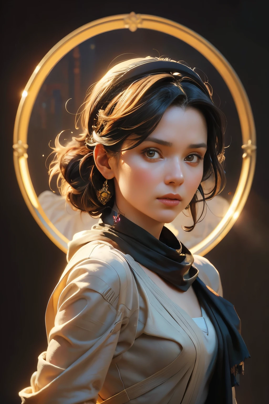 a painting of a woman with a scarf on her neck, craig mullins alphonse mucha, artgerm craig mullins, beautiful character painting, rhads and lois van baarle, artgerm and atey ghailan, charlie bowater rich deep colors, ross tran 8 k, ( ( mads berg ) ), artgerm and craig mullins